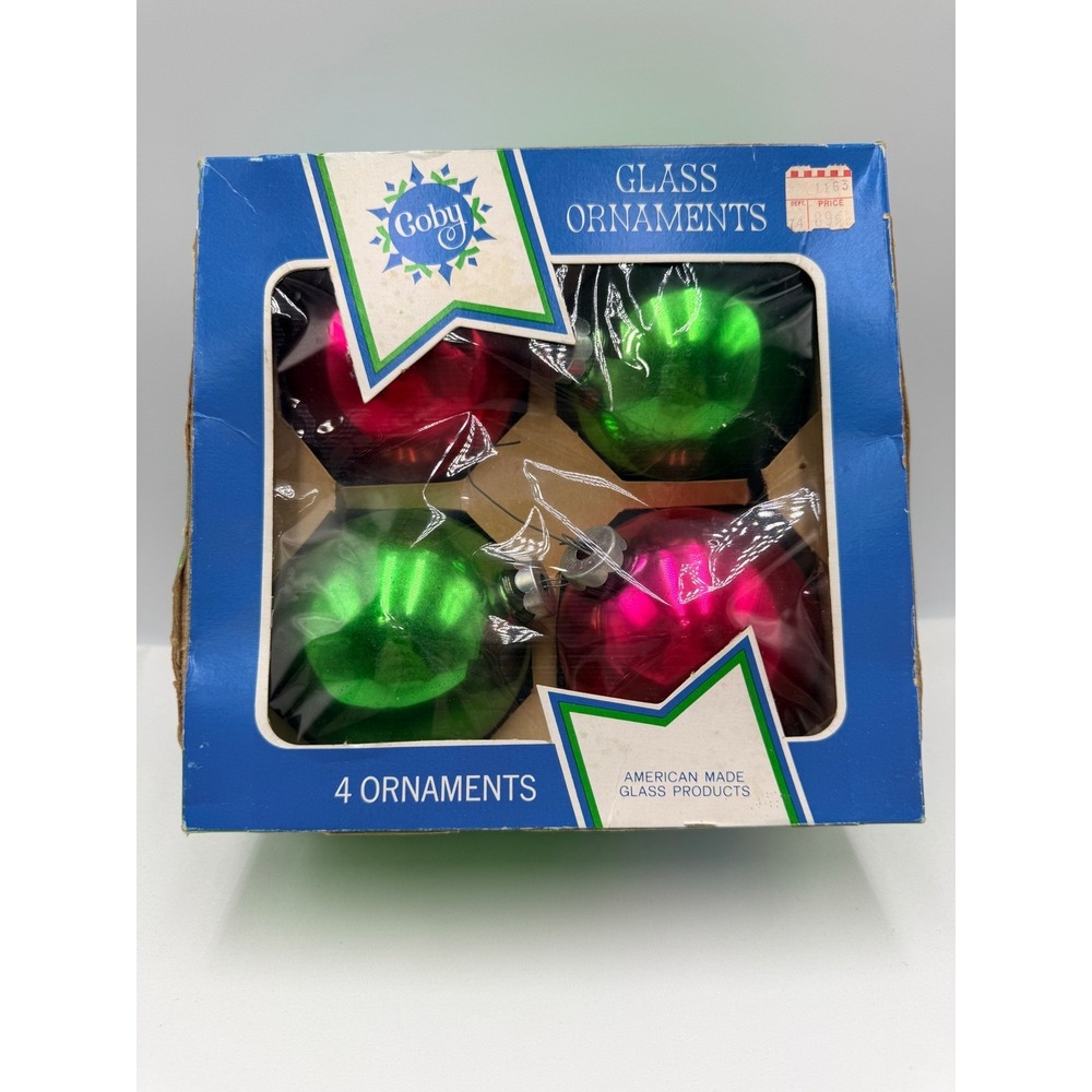 Coby Glass Ornaments 10.5" Red & Green Fair Vintage Set of 4 Made in USA
